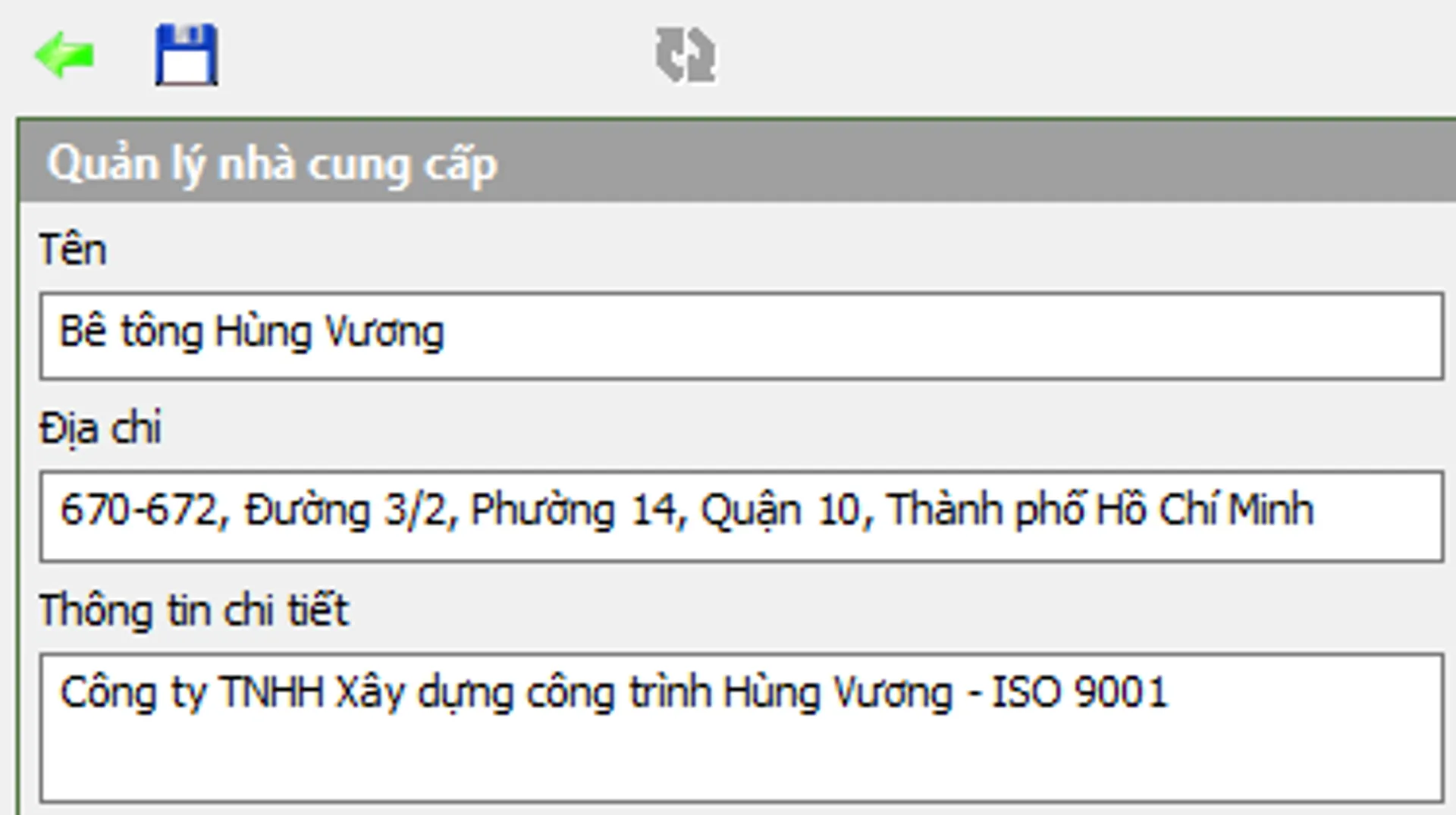 Chỉnh sửa thông tin nhà cung cấp