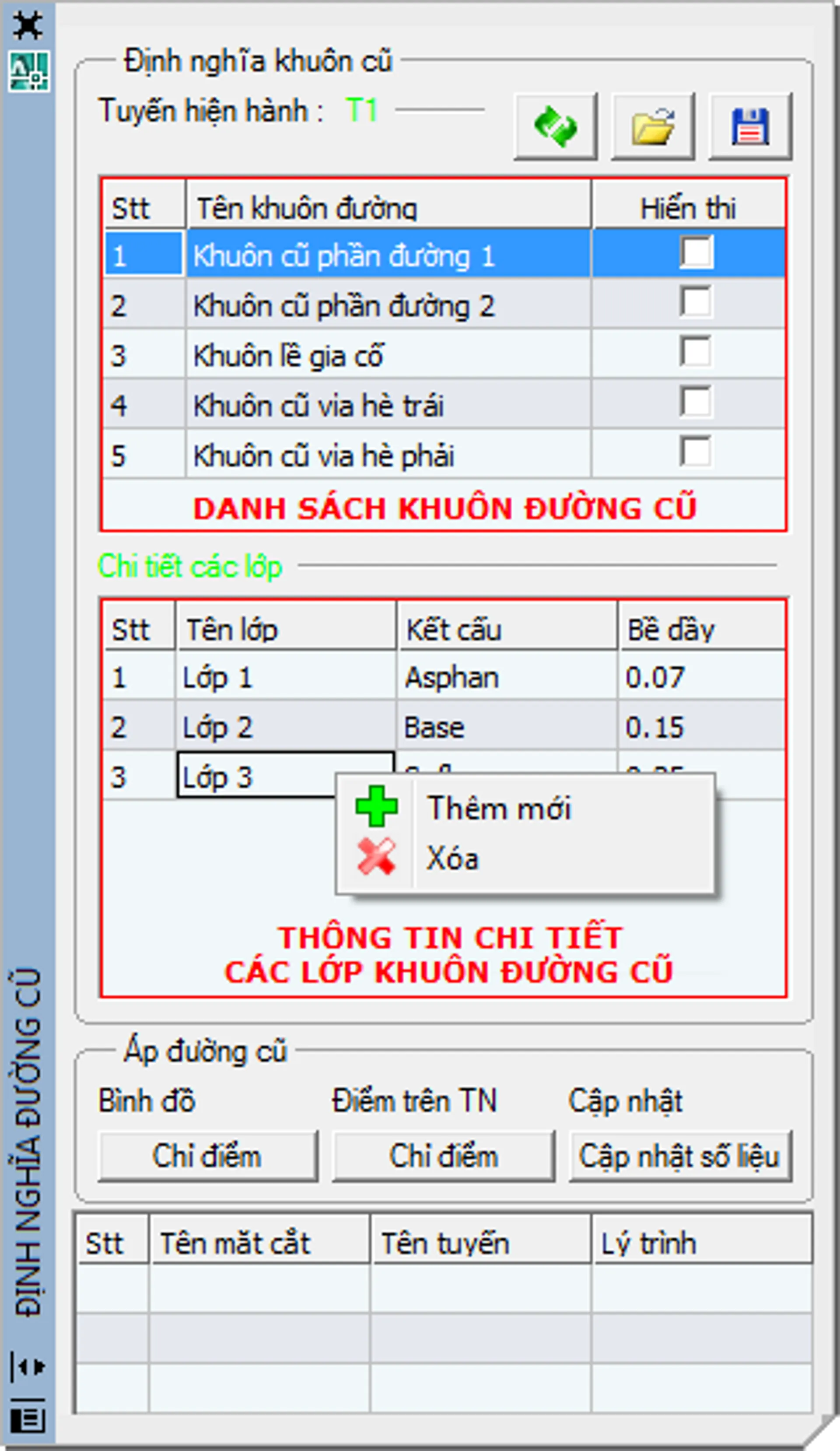 Khai báo kết cấu đường cũ 