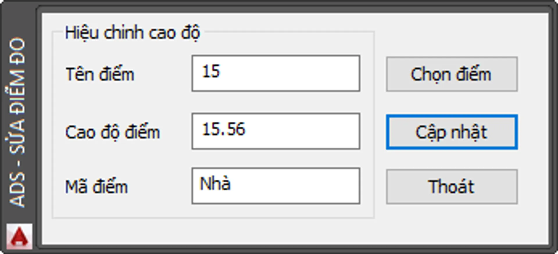 Hiệu chỉnh thuộc tính điểm đo