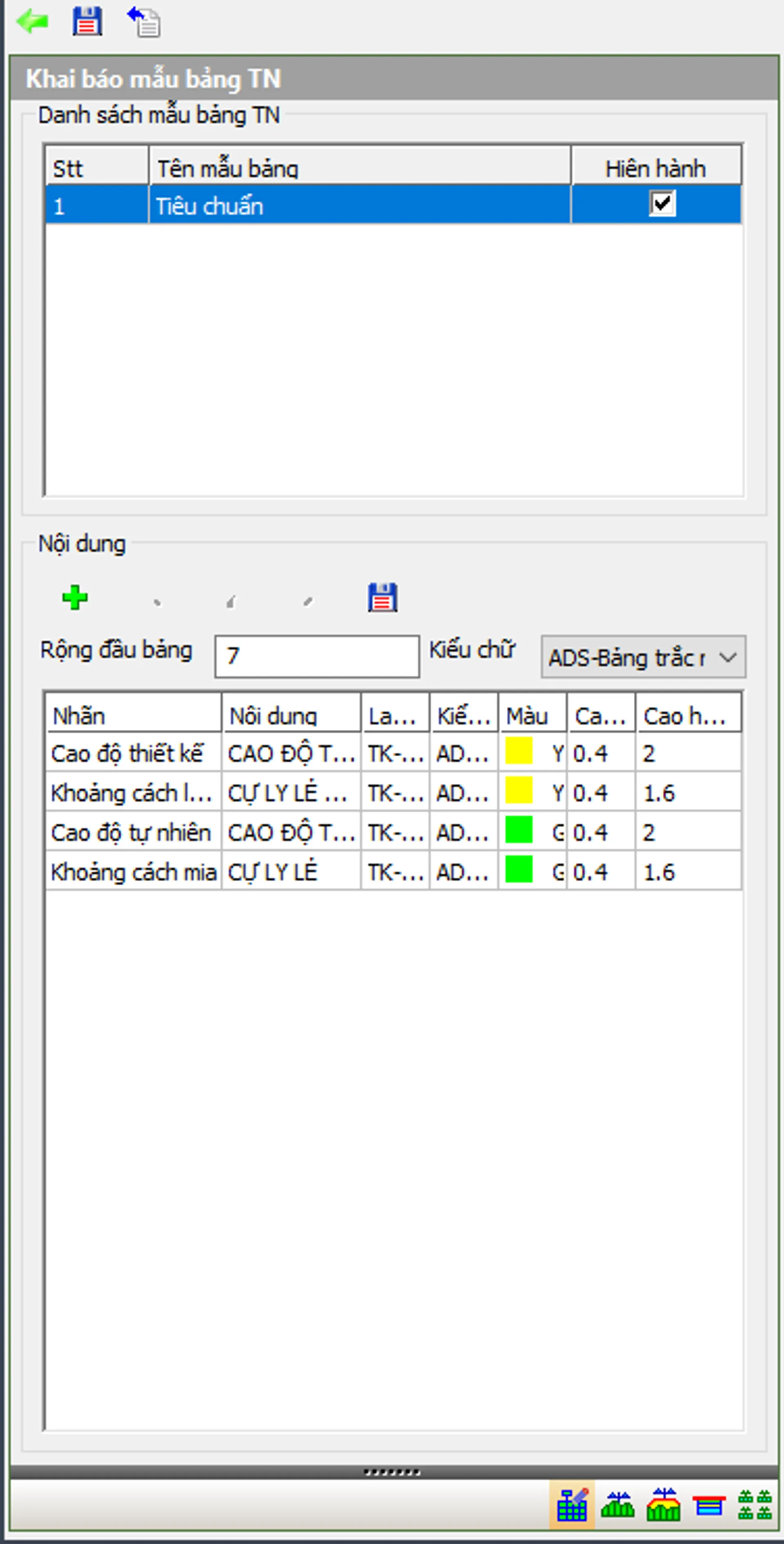 Khai báo mẫu bảng trắc ngang 