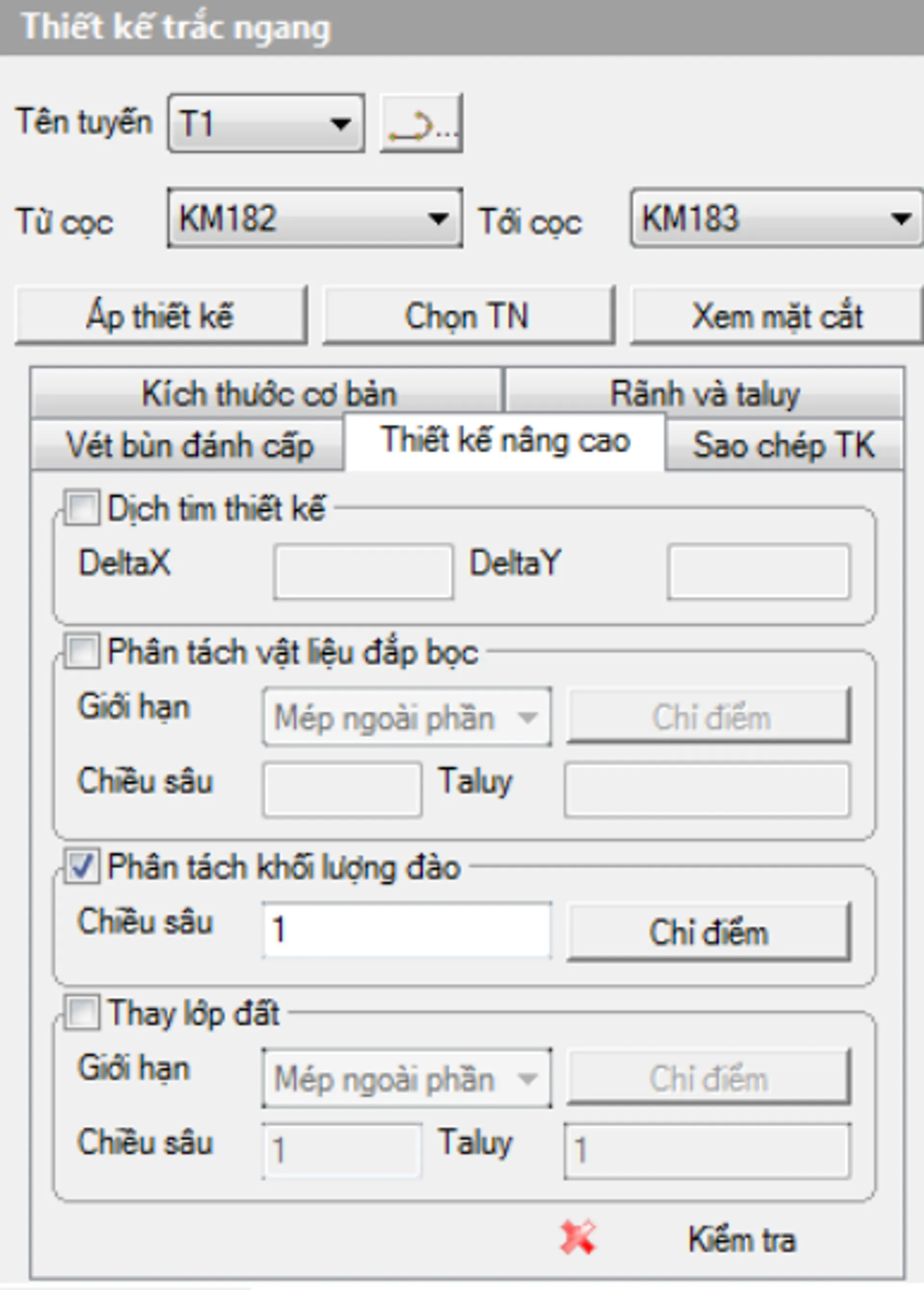Hiệu chỉnh thông số hiển thị trắc ngang  