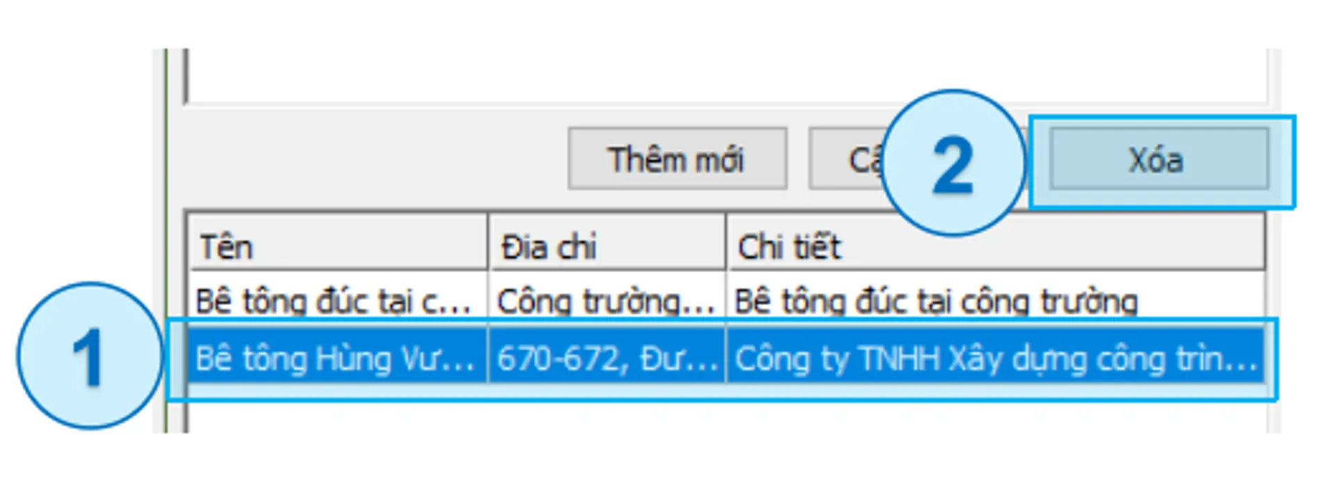 Xóa nhà cung cấp cấu kiện