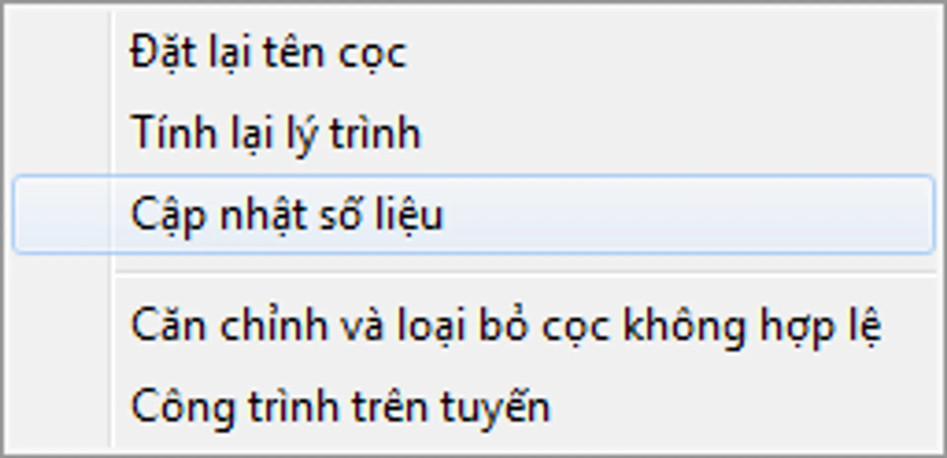 Cập nhật số liệu cọc từ bề mặt địa hình