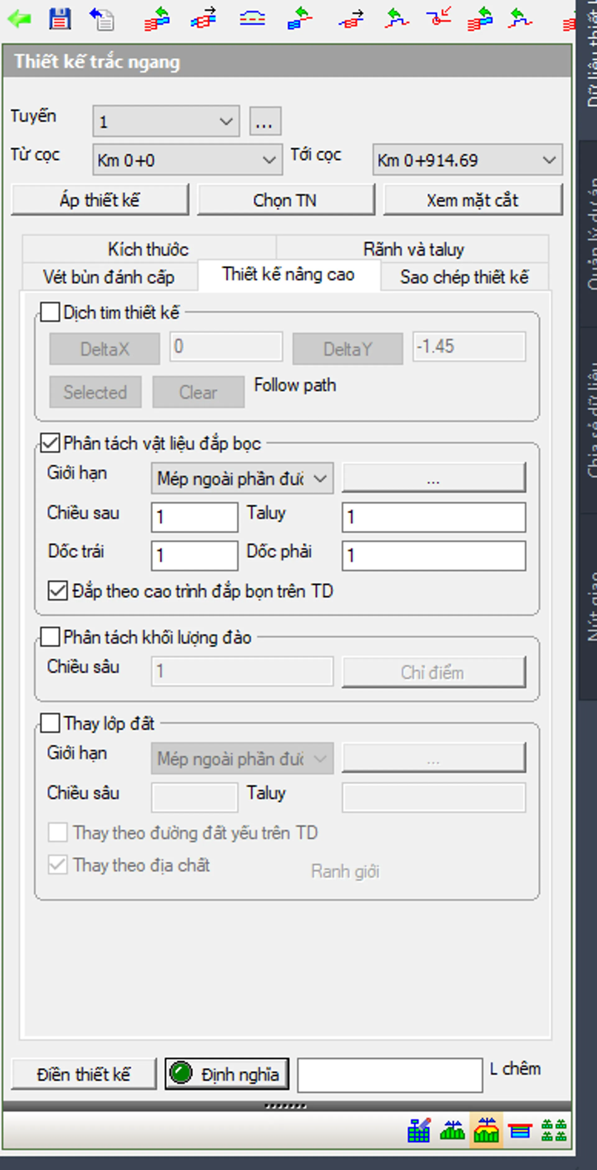 Đắp bọc theo cao trình trắc dọc 