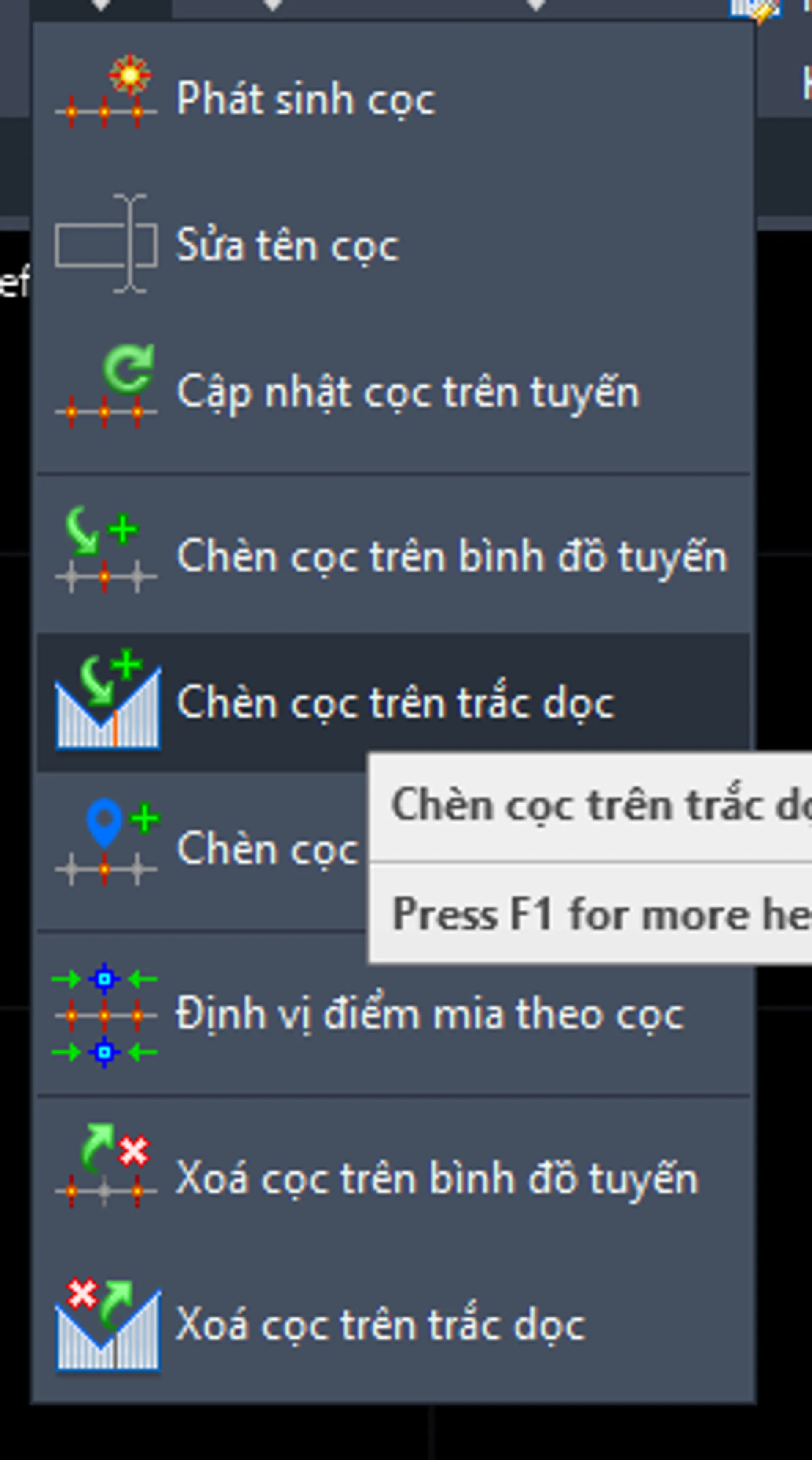 Chèn cọc trên trắc dọc 
